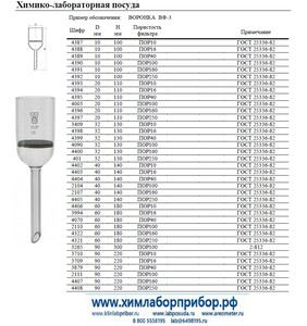 Воронка лабораторная с фильтром ВФ-3 32x130 пористость 100 ГОСТ 25336-82 Воронка лабораторная с фильтром ВФ-3 32x130 пористость 100 ГОСТ 25336-82